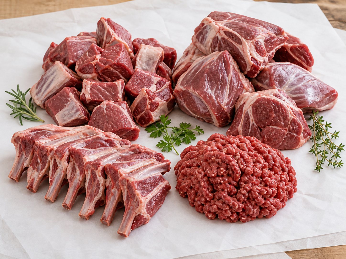 Fresh goat meat cuts